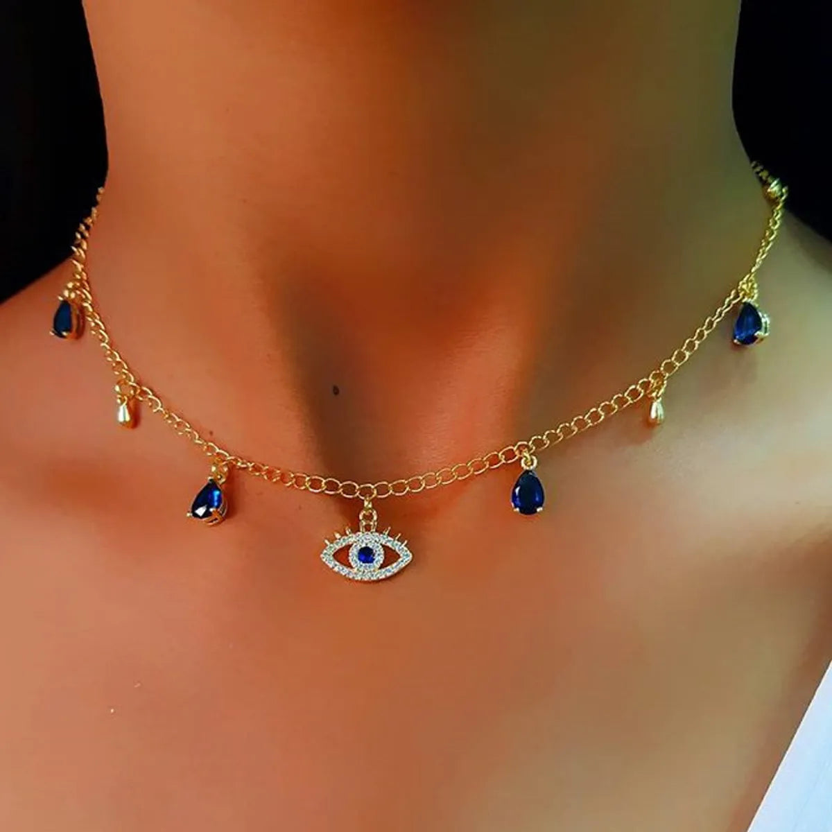 Vintage Style Simple Style Water Droplets Eye Zinc Alloy Inlay Rhinestones Women's Choker