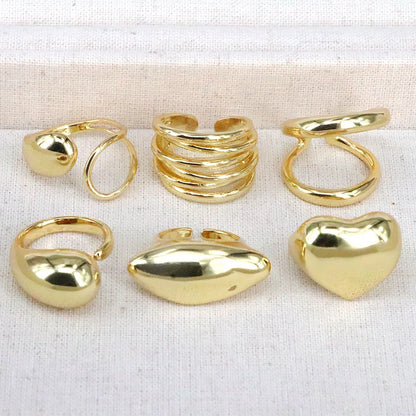 Vintage Style Simple Style Water Droplets Heart Shape Copper Gold Plated Open Rings In Bulk