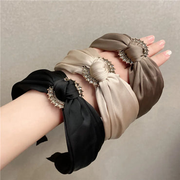 Vintage Style Solid Color Knot Cloth Rhinestone Hair Band 1 Piece