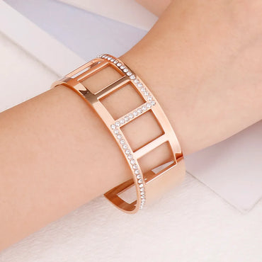 Vintage Style Square 304 Stainless Steel 18K Gold Plated Bangle In Bulk