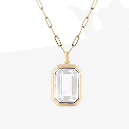 Vintage Style Square Stainless Steel Plating Inlay Zircon 18k Gold Plated Pendant Necklace