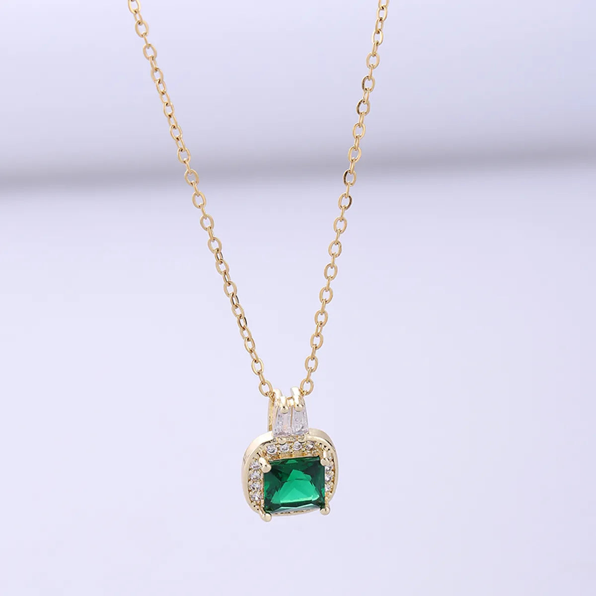 Vintage Style Square Stainless Steel Plating Inlay Zircon 18k Gold Plated Pendant Necklace