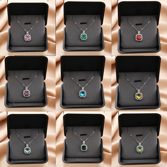 Vintage Style Square Titanium Steel Copper Plating Inlay Zircon Pendant Necklace