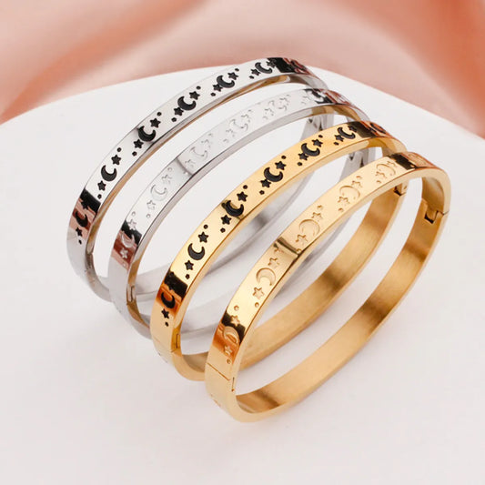 Vintage Style Star Moon Stainless Steel Titanium Steel Plating Gold Plated Silver Plated Bangle