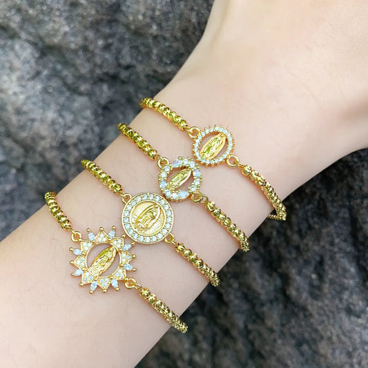 Vintage Style Streetwear Portrait Copper 18k Gold Plated Zircon Bracelets In Bulk