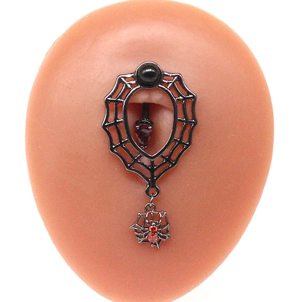 Vintage Style Streetwear Spider Web Stainless Steel Titanium Copper Epoxy Plating Inlay Artificial Gemstones Belly Ring