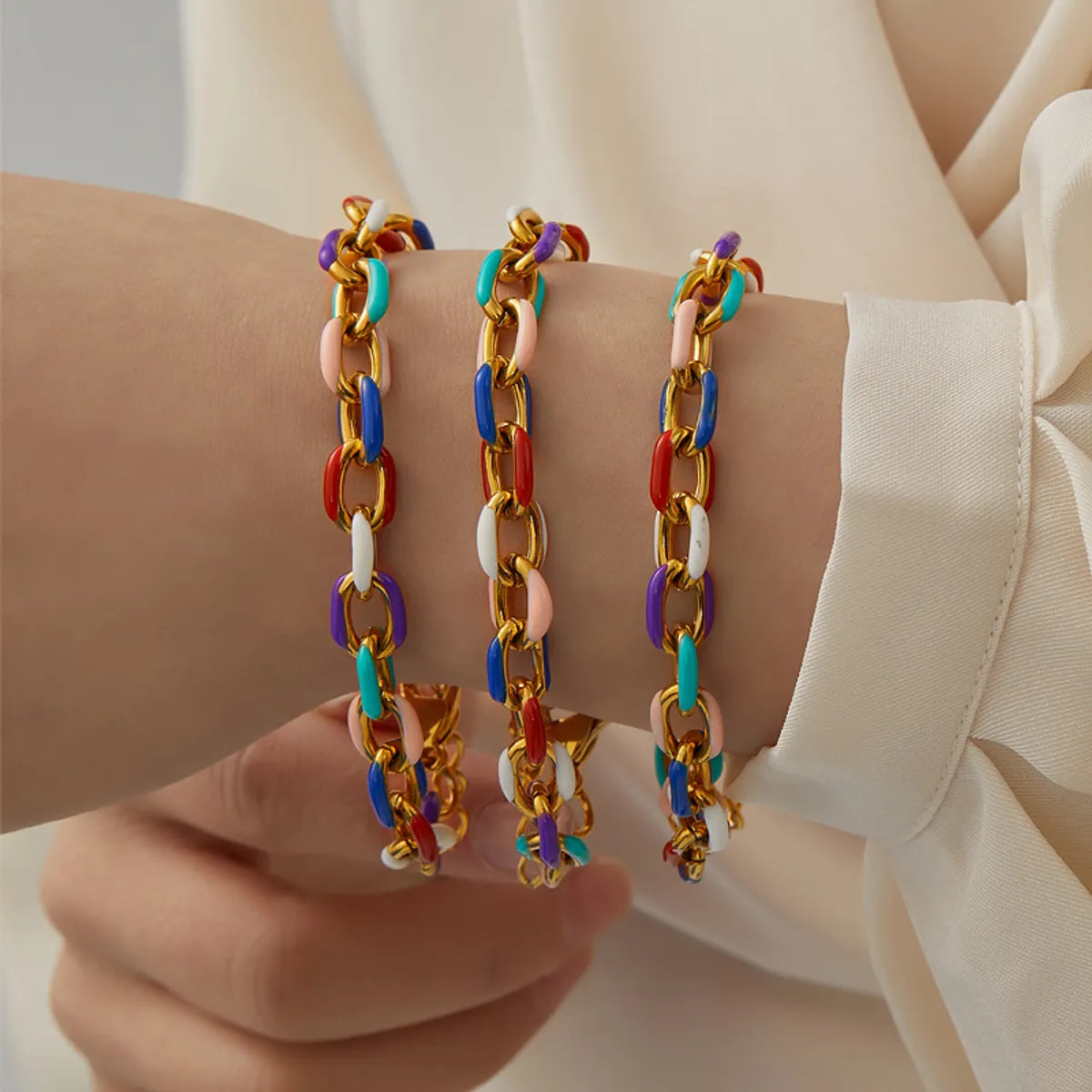 Vintage Style Sweet Geometric Stainless Steel Plating Inlay Zircon 18k Gold Plated Bracelets