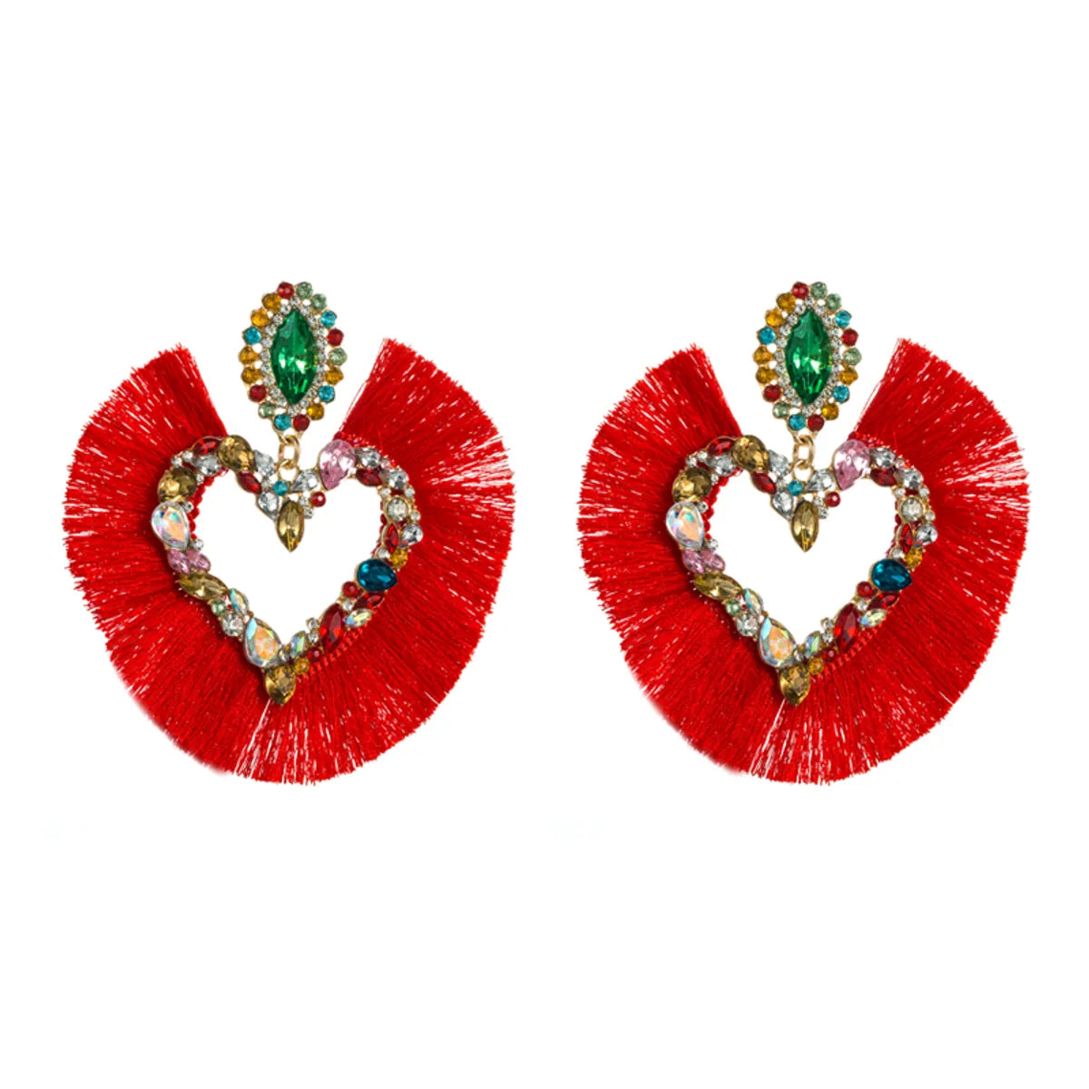 Vintage Style Tassel Heart Shape Alloy Inlay Rhinestones Women'S Drop Earrings 1 Pair