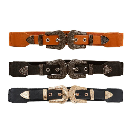 Vintage Style Vacation Monogram Pu Leather Buckle Unisex Leather Belts