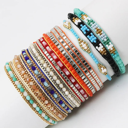 Vintage Style Vacation Simple Style Geometric Beaded Artificial Crystal Glass Wholesale Bracelets