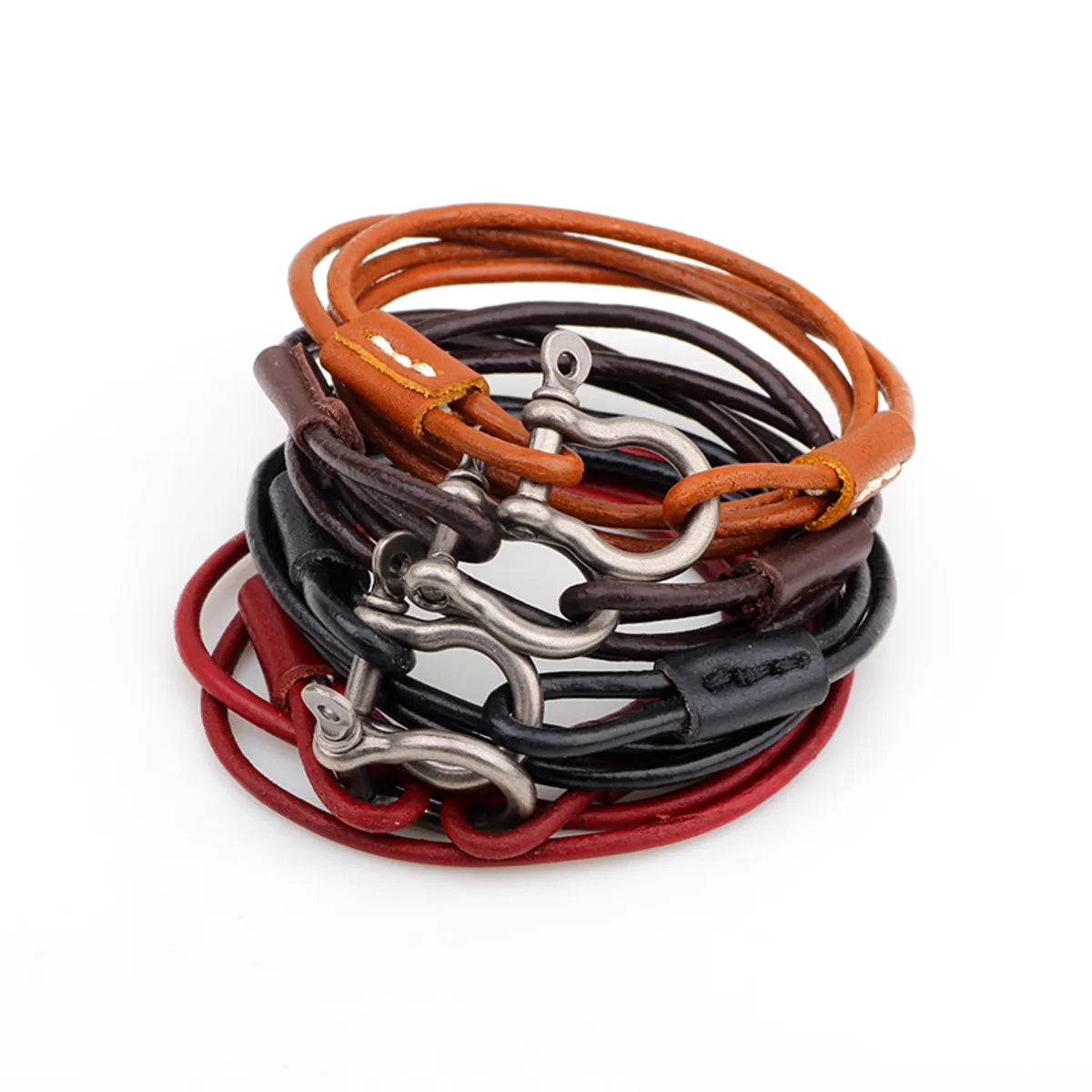 Vintage Style Vacation Solid Color Alloy Leather Woven Belt Men's Wristband