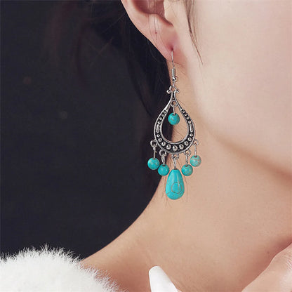 Vintage Style Vacation Streetwear Water Droplets Butterfly Alloy Metal Brass Plating Inlay Turquoise Rhinestones Zircon Gold Plated Silver Plated Women's Ear Studs Ear Hook