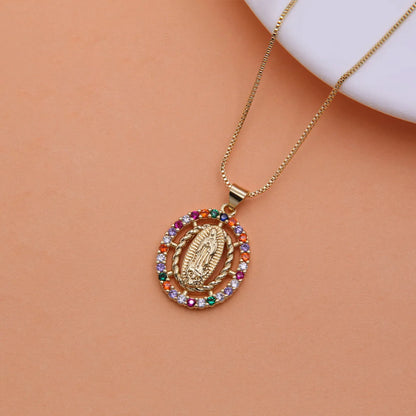 Vintage Style Virgin Mary Copper 18k Gold Plated Zircon Pendant Necklace In Bulk