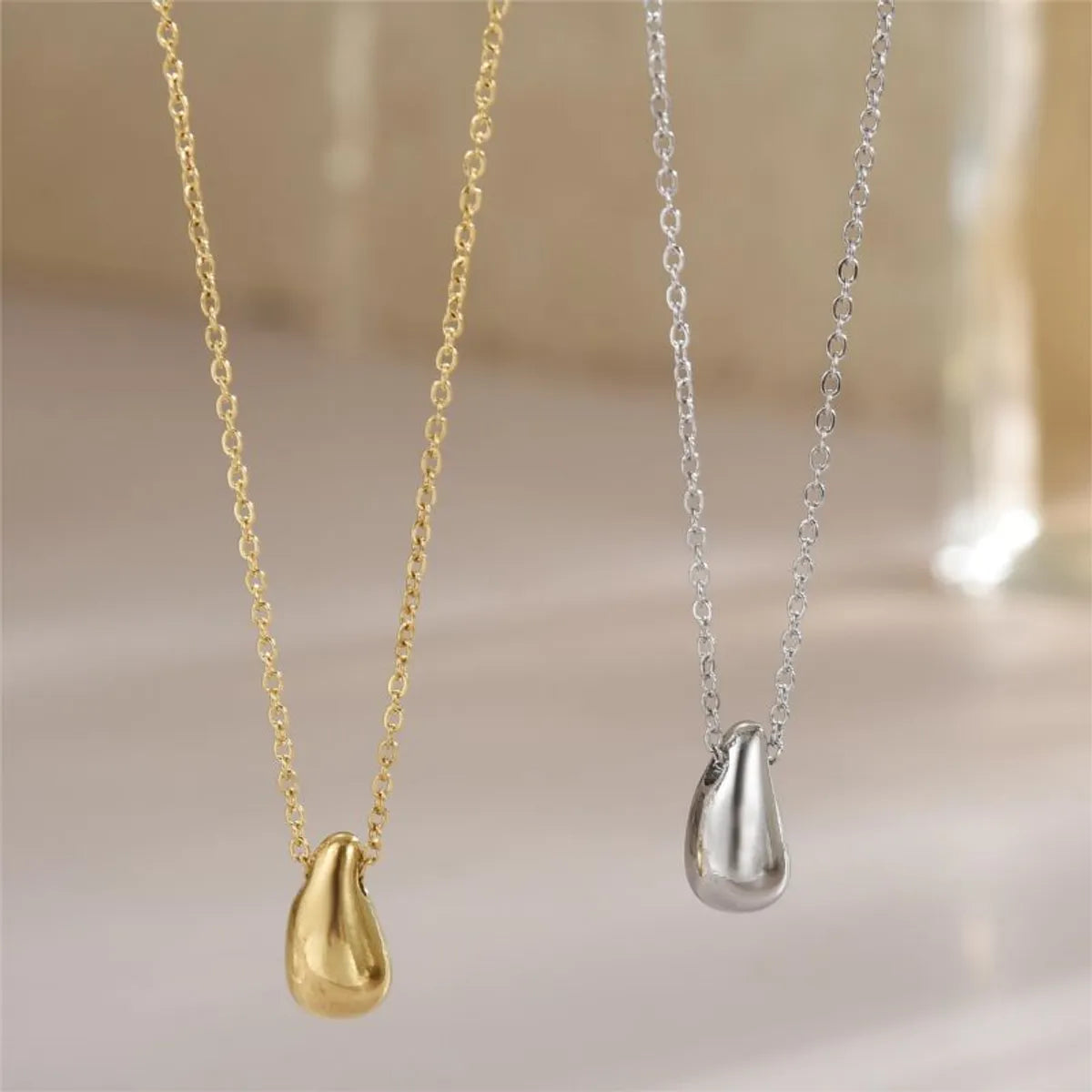 Vintage Style Water Droplets Stainless Steel Plating 18k Gold Plated Pendant Necklace