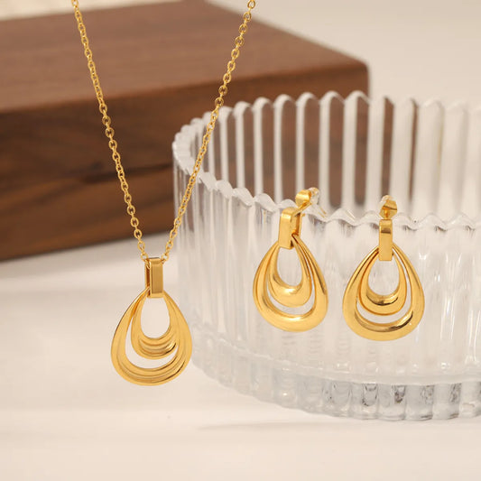 Vintage Style Water Droplets Stainless Steel Polishing Plating 18k Gold Plated Jewelry Set