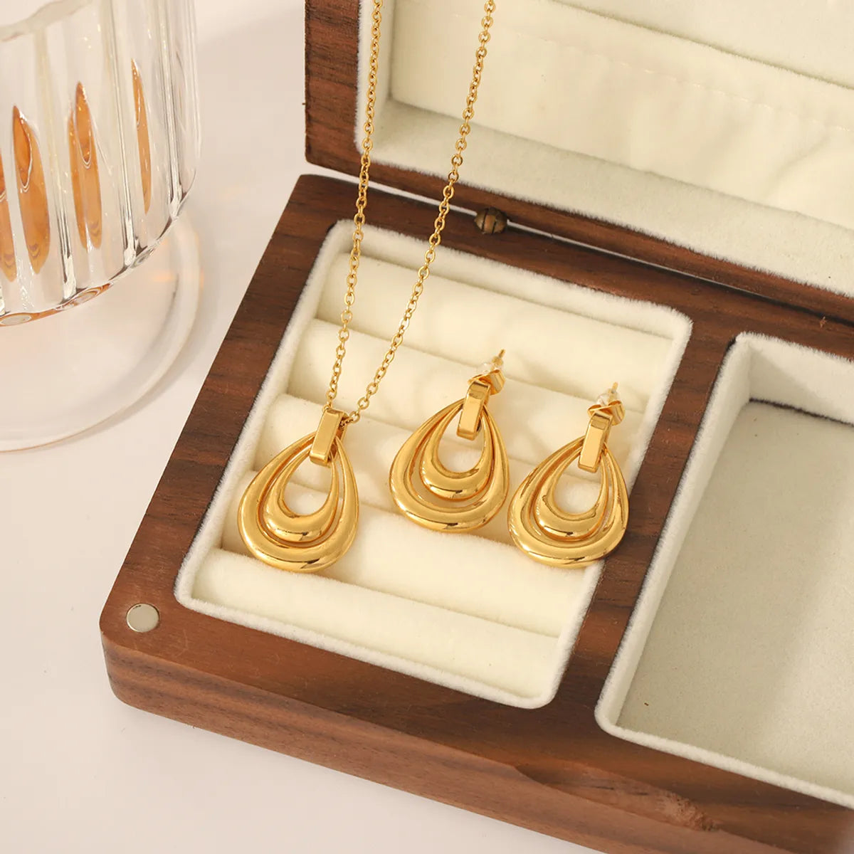 Vintage Style Water Droplets Stainless Steel Polishing Plating 18k Gold Plated Jewelry Set