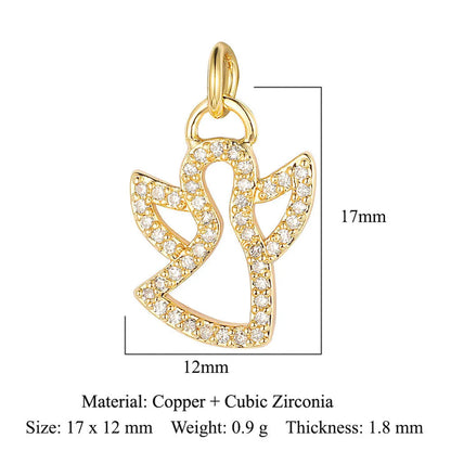 1 Piece Copper Zircon 18K Gold Plated Cross Angel