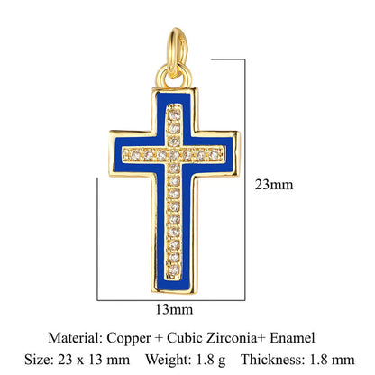 1 Piece Copper Zircon 18K Gold Plated Cross Angel