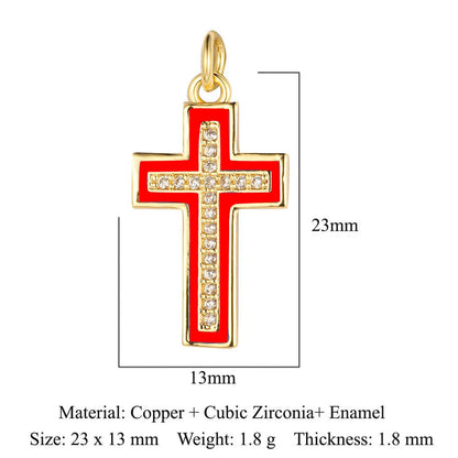 1 Piece Copper Zircon 18K Gold Plated Cross Angel