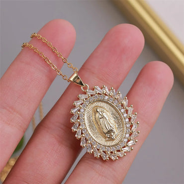 Virgin Mary Pendant Copper Inlaid Zirconium Necklace Wholesale Gooddiy