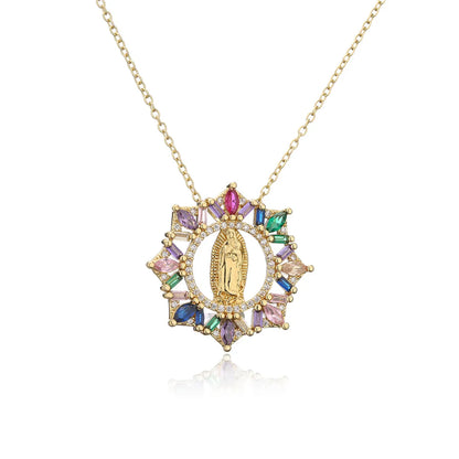 Virgin Mary Pendant Copper Micro-inlaid Zircon Jewelry Golden Necklace