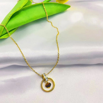 Wedding Bridal Classic Style Round Stainless Steel Plating Inlay Rhinestones Gold Plated Pendant Necklace