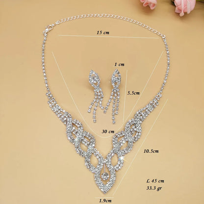 Wedding Dress Bride Hollow Full Diamond Women's Copper Necklace And Earrings Two-piece Set