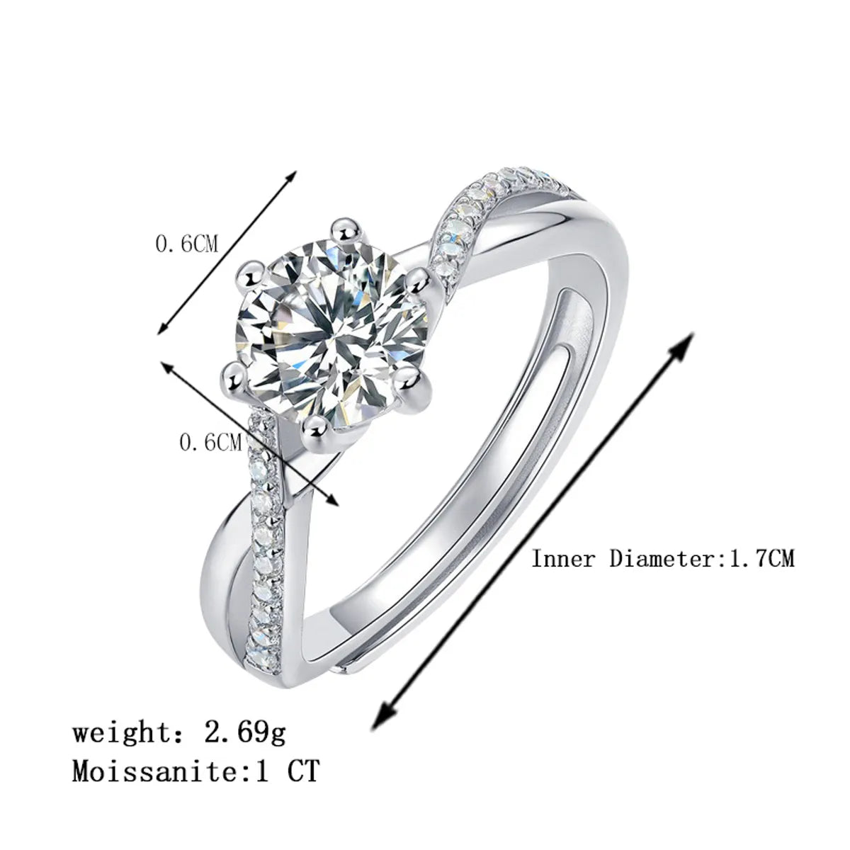 Wedding Formal Classic Style Solid Color Sterling Silver Gra Inlay Moissanite 18k Gold Plated Rings