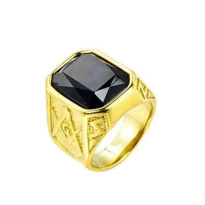 Wedding Rectangle Stainless Steel Inlay Glass Stone 18K Gold Plated Unisex Rings