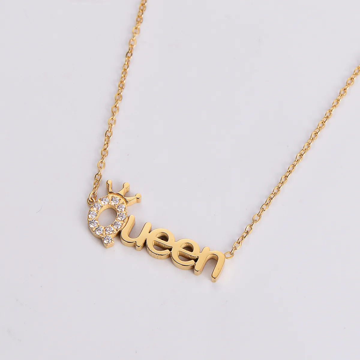 Wedding Shiny Letter Stainless Steel Inlay Artificial Diamond Pendant Necklace