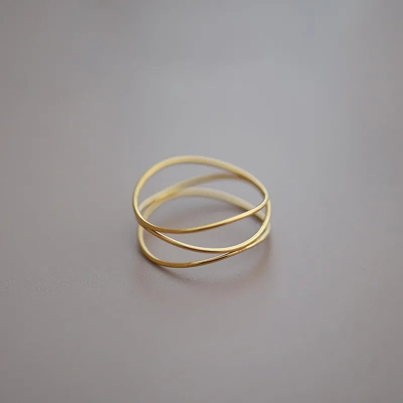 White Gold Plated Gold Plated Sterling Silver Solid Color Lines Rings