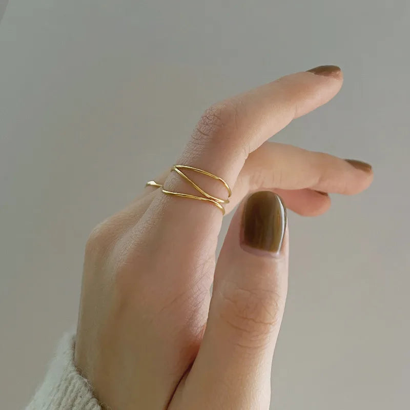 White Gold Plated Gold Plated Sterling Silver Solid Color Lines Rings