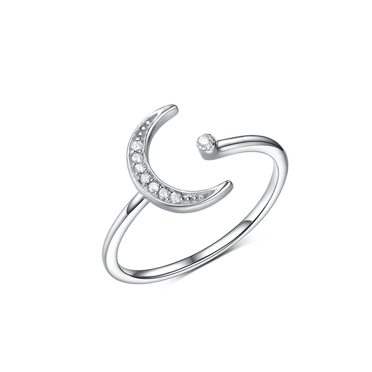 White Gold Plated Sterling Silver Zircon Moon Open Rings