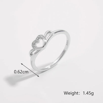 White Gold Plated Sterling Silver Zircon Round Water Droplets Heart Shape Rings