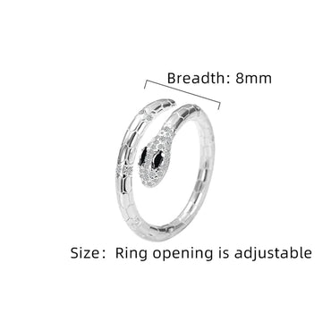 White Gold Plated Sterling Silver Zircon Snake Open Rings