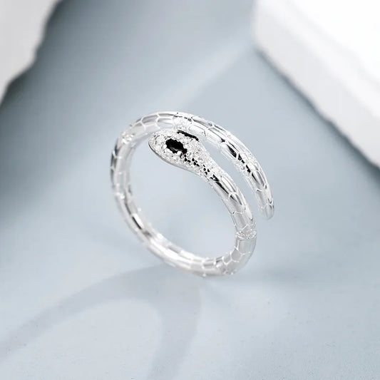 White Gold Plated Sterling Silver Zircon Snake Open Rings