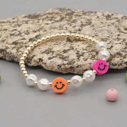 White Imitation Pearl Bohemian Style Soft  Smile Face Bracelet Wholesale Jewelry Nihaojewelry