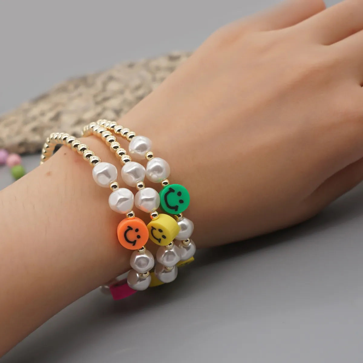 White Imitation Pearl Bohemian Style Soft  Smile Face Bracelet Wholesale Jewelry Nihaojewelry