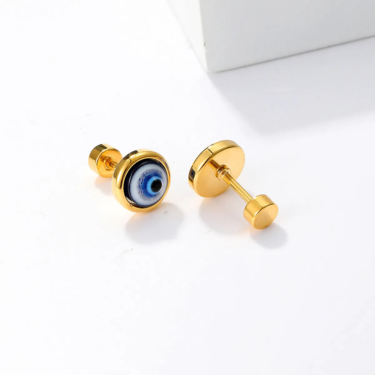 1 Pair Cool Style Devil'S Eye Plating Inlay Stainless Steel Resin 18K Gold Plated Ear Studs