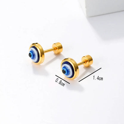 1 Pair Cool Style Devil'S Eye Plating Inlay Stainless Steel Resin 18K Gold Plated Ear Studs