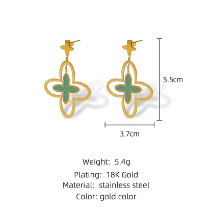 Wholesale 1 Pair Fashion Four Leaf Clover Titanium Steel 18k Gold Plated Drop Earrings