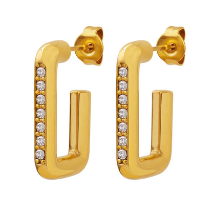 Wholesale 1 Pair Shiny Square Titanium Steel 18k Gold Plated Zircon Ear Studs