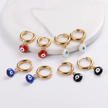 1 Pair Simple Style Devil'S Eye Epoxy Inlay 304 Stainless Steel Resin 18K Gold Plated Drop Earrings