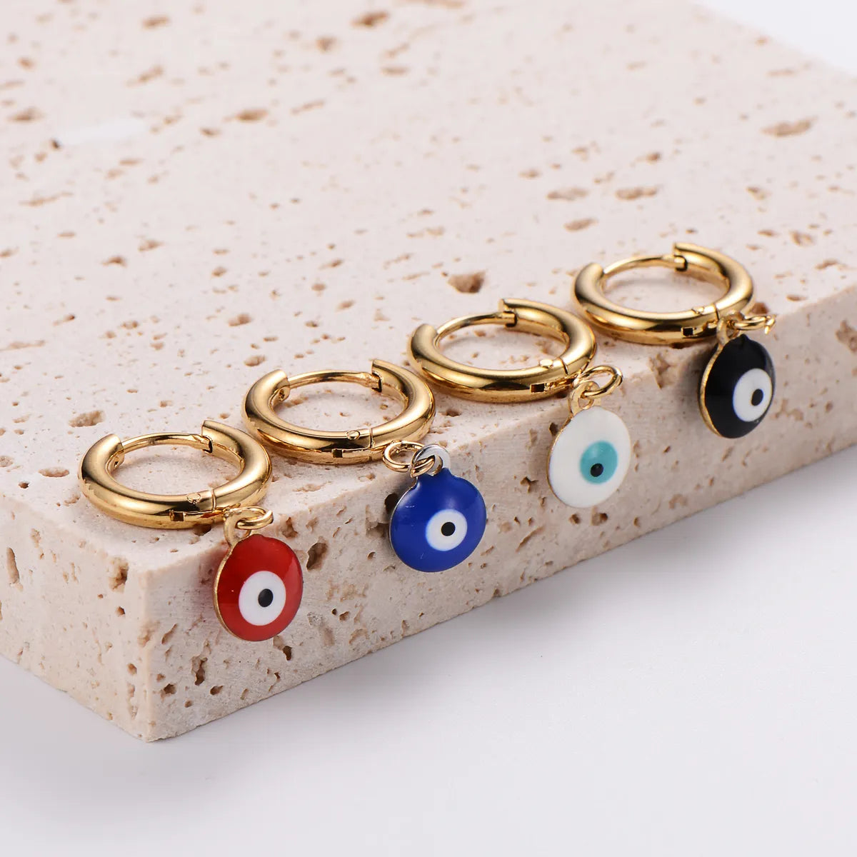 1 Pair Simple Style Devil'S Eye Epoxy Inlay 304 Stainless Steel Resin 18K Gold Plated Drop Earrings