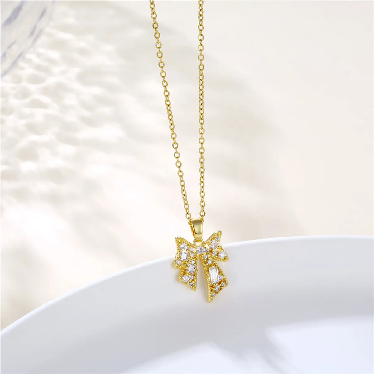 Copper 18K Gold Plated Artistic Plating Inlay House Teapot Butterfly Zircon Pendant Necklace