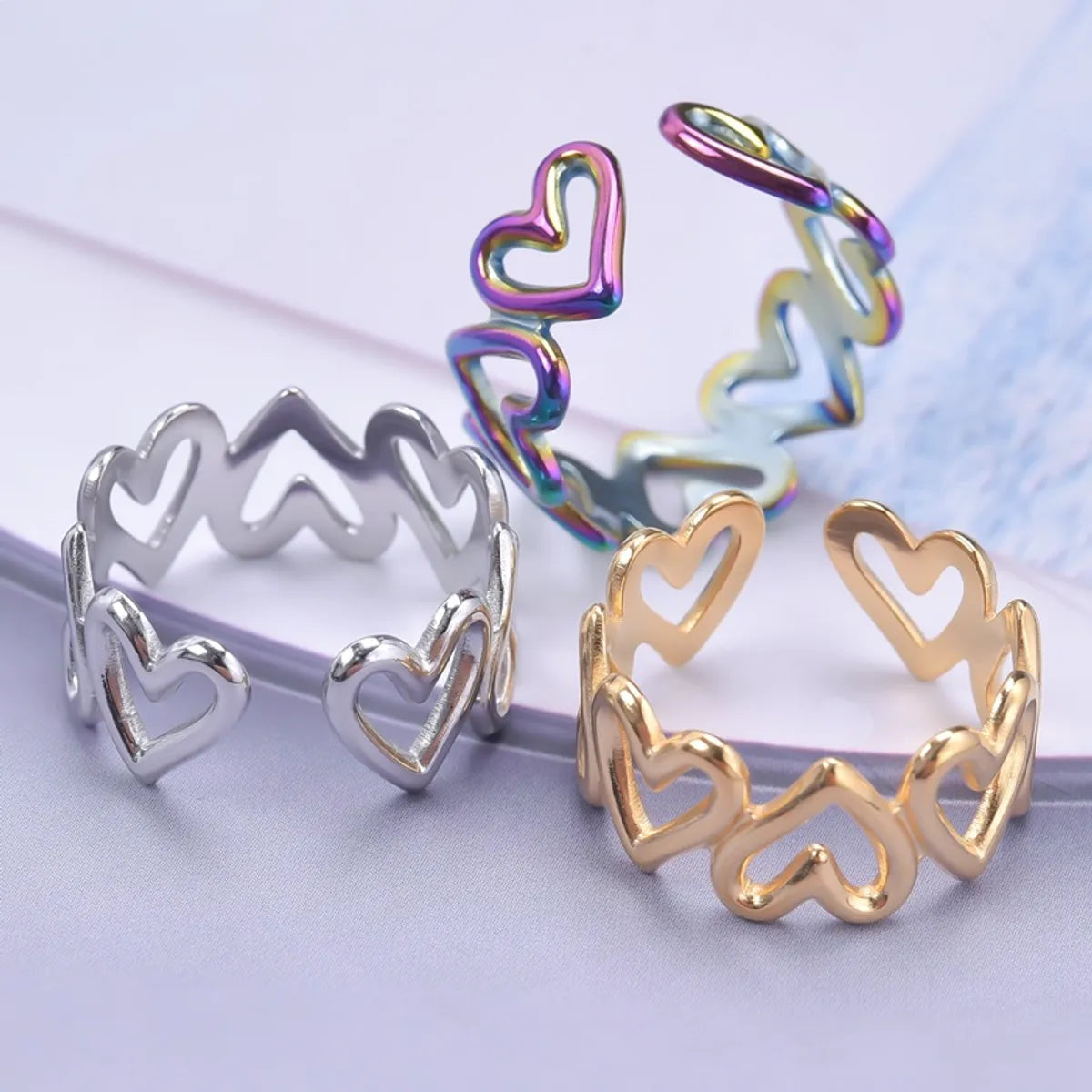 Wholesale Jewelry French Style Heart Shape 304 Stainless Steel 18K Gold Plated Plating Open Ring