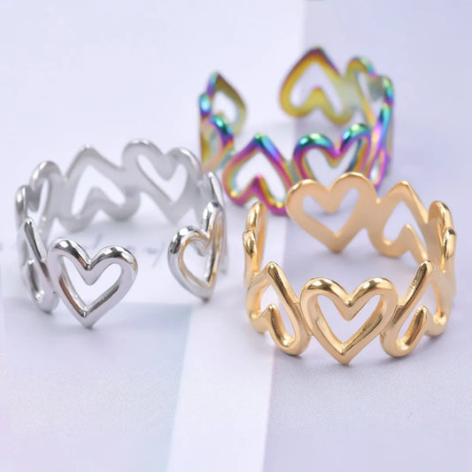 Wholesale Jewelry French Style Heart Shape 304 Stainless Steel 18K Gold Plated Plating Open Ring