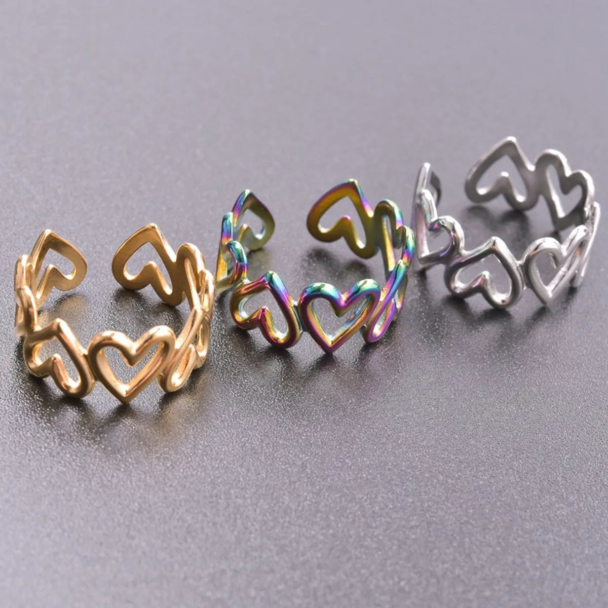 Wholesale Jewelry French Style Heart Shape 304 Stainless Steel 18K Gold Plated Plating Open Ring