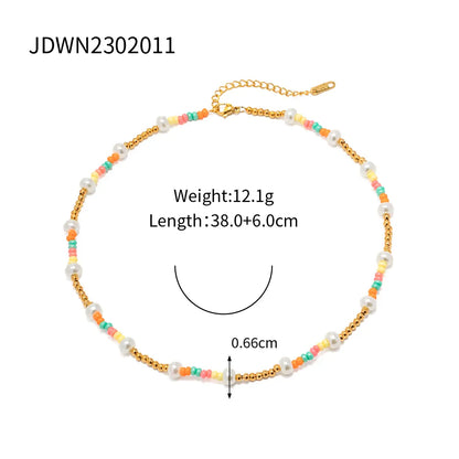 Wholesale Jewelry INS Style Colorful 304 Stainless Steel Beaded Plating Necklace