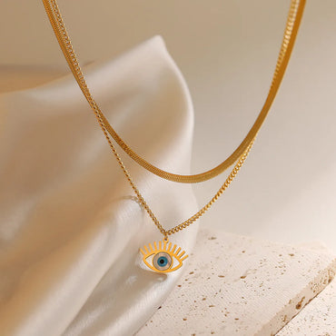 Ins Style Devil's Eye Titanium Steel Inlay Turquoise 18k Gold Plated Layered Necklaces